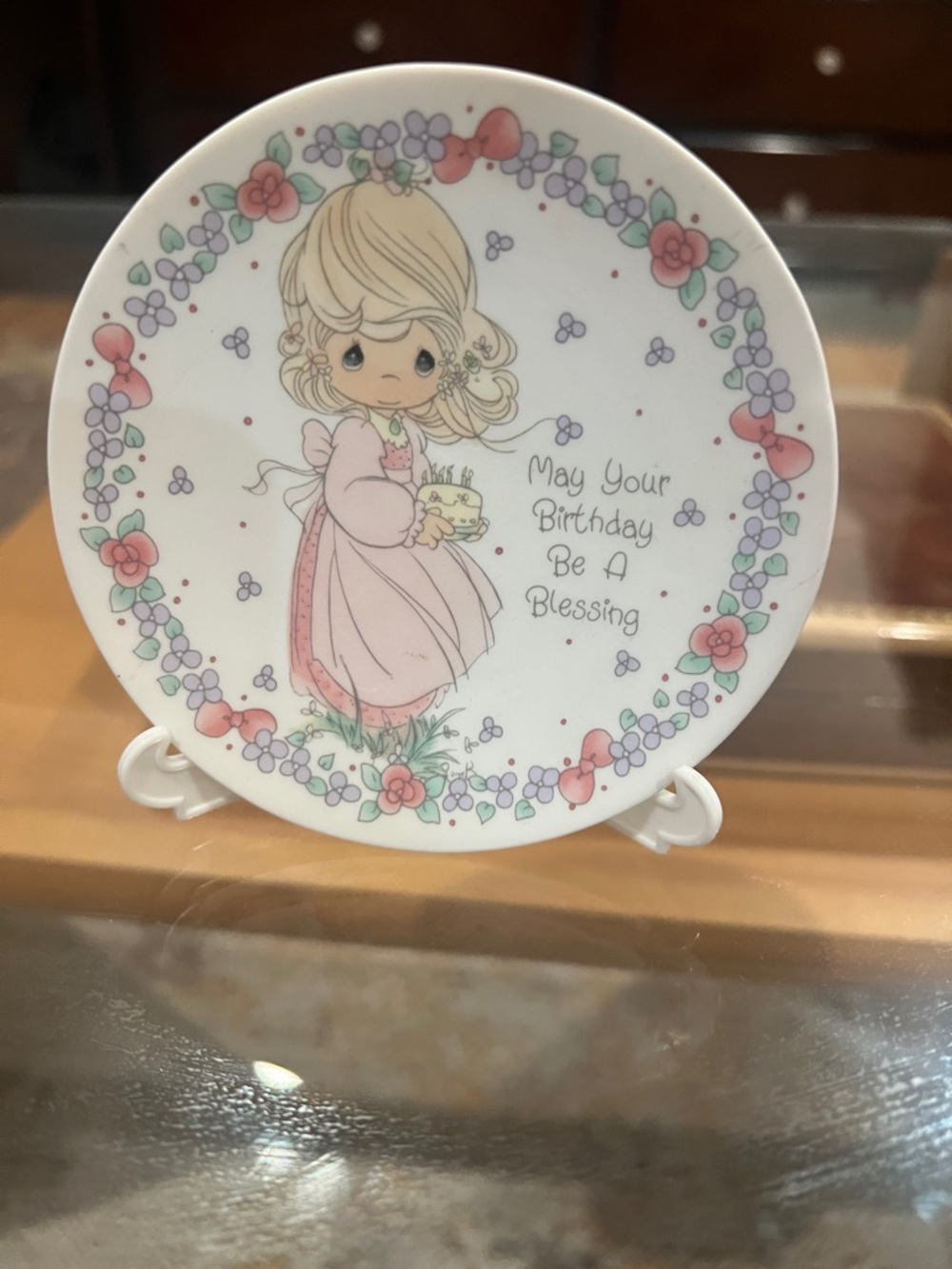Precious Moments Pink Floral Birthday Plate - May Your Birthday Be A Blessing